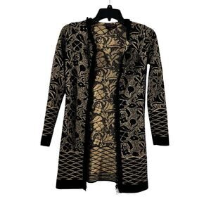 Gottardi Collection Italy Knit Wool Blend Long Open Floral Cardigan Fringe Sz L